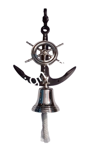 Venta caliente Campana de barco náutico Hogar y jardín Campana de pared decorativa Colgante Ancla de barco antiguo y campanas de rueda Plata y negro - Product Image 4
