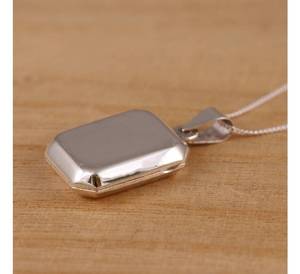 Solide 925 Sterling Silver Grand Rectangulaire Photo Médaillon Pendentif Collier Chaîne Gourmette Très Poli Les Deux Chaînes Fines Colliers - Product Image 3
