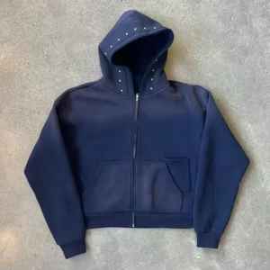 Sweat à capuche zippé pour homme, 100 % coton brodé, coupe courte et ample à épaules tombantes, grammage lourd, style urbain, anti-rétrécissement - Product Image 6