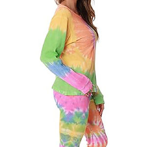 Ensemble de survêtement pour femme d'hiver Jogging Pantalon de survêtement à capuche Imprimé Tie Dye Respirant Survêtement personnalisable 100% coton - Product Image 5