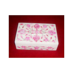 Boîte à bijoux rectangulaire en marbre blanc avec incrustations florales en nacre rose, dernier design, pour la décoration de la maison, à prix bas. - Product Image 1