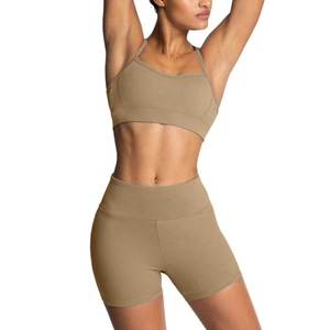 Ensembles d'entraînement pour femmes Tenues de yoga Soutien-gorge de sport et short taille haute Vêtements de sport Survêtement 2 pièces solide délavé Vintage - Product Image 1