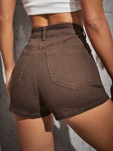 Summer Women's High Waisted Casual Eco-Friendly <b>Elastic</b> <b>Waist</b> Bleach Wash Blue <b>Jeans</b> Shorts <b>with</b> Slash Pockets - Product Image 6