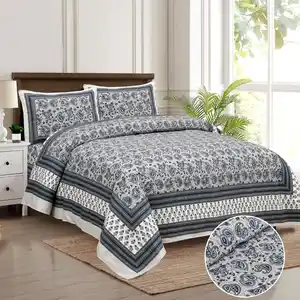 Cotton,Indian Sheets Supplier Custom Print 100% Cotton printed Quilt Muslin Fitted Sheet Sets pillow cover wholesale price