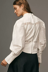 Abbigliamento fabbrica Oem Custom signore O collo <span class=keywords><strong>a</strong></span> <span class=keywords><strong>maniche</strong></span> lunghe in pizzo inserto bianco aderente in popeline camicetta da donna top - Product Image 3