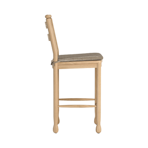 Modern Ladder Back Teak Bar Chair with Cushioned <b>Seat</b> for Home Bar Hotel Kitchen Counter - Product Image 3