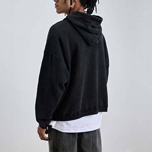 เสื้อมีฮู้ดโอเวอร์ไซส์ผ้าฝ้ายฟอกสีแนววินเทจสำหรับผู้ชายชุดวอร์มแนวสตรีทแบบกำหนดเอง - Product Image 4