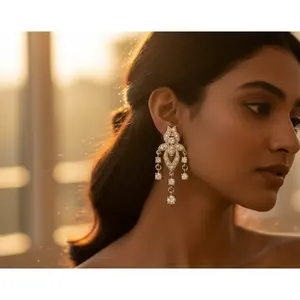 Pendientes Largos Vintage Chapados en Oro Blanco con Circonita Cúbica Plateada, Joyería Colgante para Mujer, Estilo Deslumbrante - Product Image 3