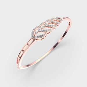Lab Grown Diamond Leaf Link Open Cuff <b>Bangle</b> Bracelet in 9KT White / <b>Rose</b> / Yellow <b>Gold</b> - Product Image 4