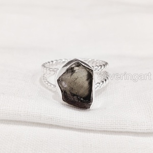 Bague pour femme en pierre brute, quartz fumé naturel, double bande torsadée, en argent sterling 925, pour mariage et Noël - Product Image 3