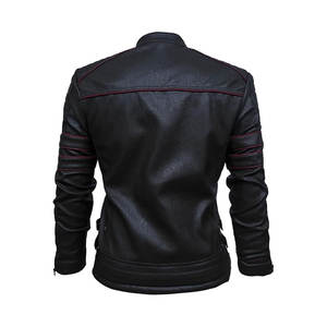 Vente en gros Automne Hiver Grande Taille 8XL Vestes en cuir pour hommes Veste en cuir PU décontractée en faux cuir avec fermeture éclair de couleur unie - Product Image 3