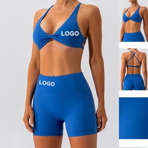 Otoño Mujer Fitness Deportes Gimnasio Ropa deportiva Entrenamiento 2 piezas Conjuntos Sujetador Top y Leggings Logo Conjunto de yoga corto - Product Image 2