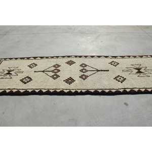 พรมตุรกีวินเทจ, พรมปูพื้นขนาด 3.2x11.7 ฟุต, พรมขนสัตว์โมร็อกโกสีน้ำตาลขาว - Product Image 2