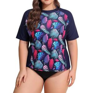 Traje de baño de manga corta para mujer Reversible Rash Guard Tallas grandes UPF50 Estampado floral Ropa de playa Camisa con estampado floral - Product Image 4
