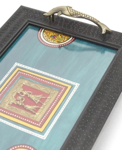 HandPainted Acrylic framed Blue Tray with Dhokra Brass Work Decorative Serving Platter for Breakfast table Decorative Kitchen - Product Image 3
