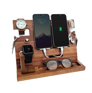 Wooden Docking Station Men Nightstand Organizer Bundle w/RFID Blocking - Charging Station Cell <b>Phone</b> <b>Stand</b> Tab - Product Image 1