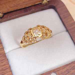 1.44 carats IGI F-VS1 coussin coupe laboratoire cultivé diamant Art déco fiançailles cadeau de mariage pour femme bague en or jaune 14K - Product Image 4