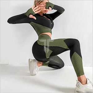 Traje de gimnasio deportivo de Yoga de manga larga para mujer, ropa de Fitness sostenible transpirable sin costuras, conjuntos sólidos de moda, novedad de 2024 - Product Image 5