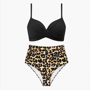 Bikini a due pezzi sexy personalizzato all'ingrosso, nuovo, con fascia push-up, vita alta, tinta unita/stampato, imbottitura rimovibile, top da donna con nodo frontale, OEM ODM - Product Image 1