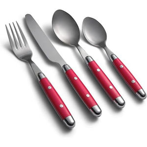 Juego de cubiertos de 4 piezas de inspiración americana con estilo, cubiertos de acero inoxidable plateados contemporáneos, manijas retorcidas altas para fiestas - Product Image 2