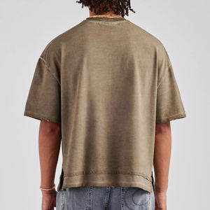 T-shirts en coton à épaules tombantes, lavage à l'acide, personnalisés en gros, t-shirts surdimensionnés pour hommes - Product Image 3