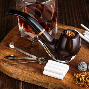 Pipe à cigare en bois de type courbé, réutilisable et écologique, accessoire à tabac en bois naturel fait à la main - Product Image 3