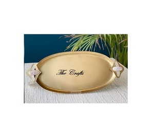 Plateau de service en fer en vrac avec poignées de conception de fleurs plateau de chocolat décoratif de couleur or de qualité exclusive - Product Image 2