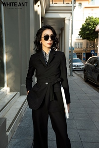 Blazer de style féminin femme noir et blanc Phedra Wrap Vest Blazer tissu écologique vêtements pour femmes ensemble 2 pièces du Vietnam - Product Image 4