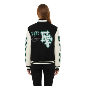 Warm wool leather <b>men</b> <b>varsity</b> <b>jacket</b> custom logo embroidery college style letterman <b>bomber</b> outerwear factory manufacturer - Product Image 4