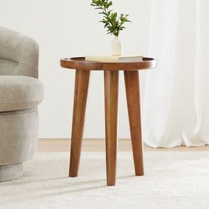 Elegant round wood <b>side</b> <b>table</b> with fluted base and smooth top designed for home or office interiors - Product Image 2