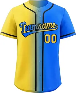 Kaus Seragam Bisbol Sublimasi Pakaian Atletik Polos Pria Jersey Bisbol Moq Rendah Harga Murah L Hitam Kuning Desain Grafis