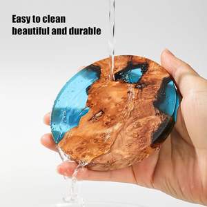 Resin Wooden Coasters Set of 4 Polished Multi-Shaped Modern Design for Bar Kitchen Home-Housewarming & <b>Birthday</b> <b>Gifts</b> Luxury Set - Product Image 3