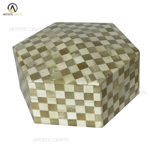 Caja decorativa hexagonal de lujo hecha a mano, incrustaciones de hueso Natural ecológicas con diseño geométrico, artesanías naturales hechas a mano - Product Image 1