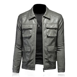 Customize Multi-Pockets <b>Sheepskin</b> <b>Jackets</b> Genuine Leather Top Quality Fashion <b>Jacket</b> Stylish Turn-Down Collar <b>Jacket</b> For <b>Men</b> - Product Image 1