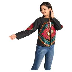 Veste en jean réversible teinte à la main pour femme, broderie bohème, design indien, tendance, décontractée, pour toutes les saisons, doublure en coton - Product Image 3