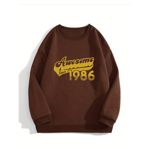 Sudadera de algodón de secado rápido sostenible para mujer con hombros caídos, sudadera informal de manga larga con estampado de letras de calle alta para mujer - Product Image 1