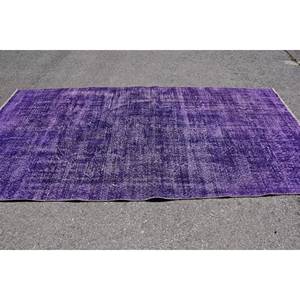 Tapis turc vintage moderne de 5.1x9.7 pieds, laine violette, patchwork fait à la main, pour grand rectangle d'entrée, support en latex. - Product Image 3