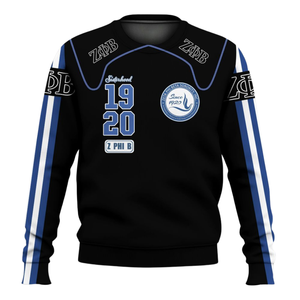 Zeta Phi เสื้อสเวตเตอร์คอกลมสำหรับผู้หญิงรุ่นเบต้าเสื้อสวมหัวผ้าฟลีซปัก1920สีน้ำเงิน - Product Image 1