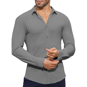 Camisa de vestir para hombre Camisa de ajuste regular con botones elásticos para hombre Camisas de hombre teñidas en hilo transpirable - Product Image 1