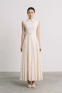 Meilleure vente Robe longue pour femme avec petite ceinture ROBE MIDI PLISSÉE EMILIA Étiquettes personnalisées en coton jacquard fleuri Vêtements d'été - Product Image 6