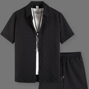 ชุดเสื้อคู่ของผู้ชายแบบพรีเมี่ยมเครื่องแต่งกายสองชิ้นพิมพ์ลายอินเทรนด์ชุดเสื้อนอกสำหรับฤดูร้อนทำจากผ้าฝ้ายเนื้อนุ่มถักทอ - Product Image 1