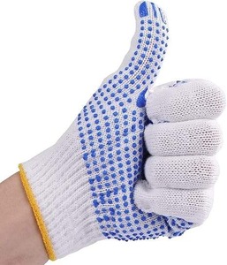 Guante de seguridad de punto de algodón de doble cara, guantes de punto de algodón punteado de Pvc, guantes de mano antideslizantes con puntos negros - Product Image 1