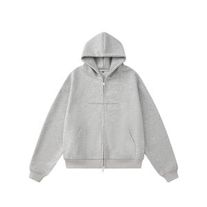 Sweat à capuche oversize en polaire épaisse de haute qualité, taille plus, impression personnalisée par broderie, sweat à capuche zippé pour homme - Product Image 4