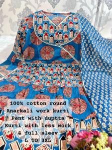 Última colección de algodón puro con estampado de bloques Kurti Pant y Dupatta mujer fabricante de moda de Surat - Product Image 3