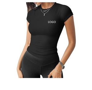 T-shirt extensible côtelé à col haut et manches courtes pour femme de BD - Product Image 1