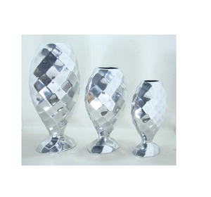 Itllian Design High Quality Flower Vase Set of Two <b>Pot</b> Aluminum Silver Finishing For Home Decore Living Room & Bed Room - Product Image 5