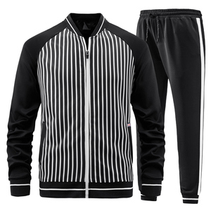 Traje de dos piezas de lana transpirable para hombre Sudadera con capucha y pantalón acampanado con cremallera completa Chándal 100% algodón Fleece Jogging Traje de moda - Product Image 4