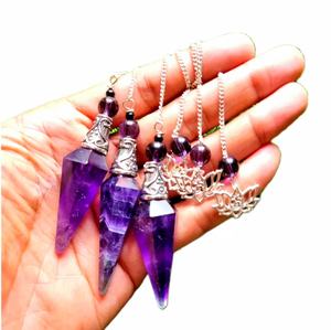 VENTA CALIENTE PÉNDULO DE AMATISTA NATURAL CURACIÓN PIEDRA PRECIOSA AMATISTA CADENA DE LOTO PENDULO CRISTAL ESPIRITUAL ENERGYC COLGANTE - Product Image 6