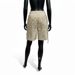 Shorts Cargo de Mujer de Alta Calidad, 220 GSM, Mezcla de Nailon, Tono Beige, Paneles con Bolsillos, Parches Decorativos, Logotipo Personalizado con Transferencia Térmica - Product Image 2
