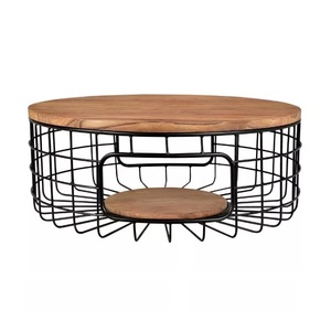 Table basse décorative en bois avec cadre de cage en fil métallique amovible pour décoration de ferme, maison et jardin - Product Image 3